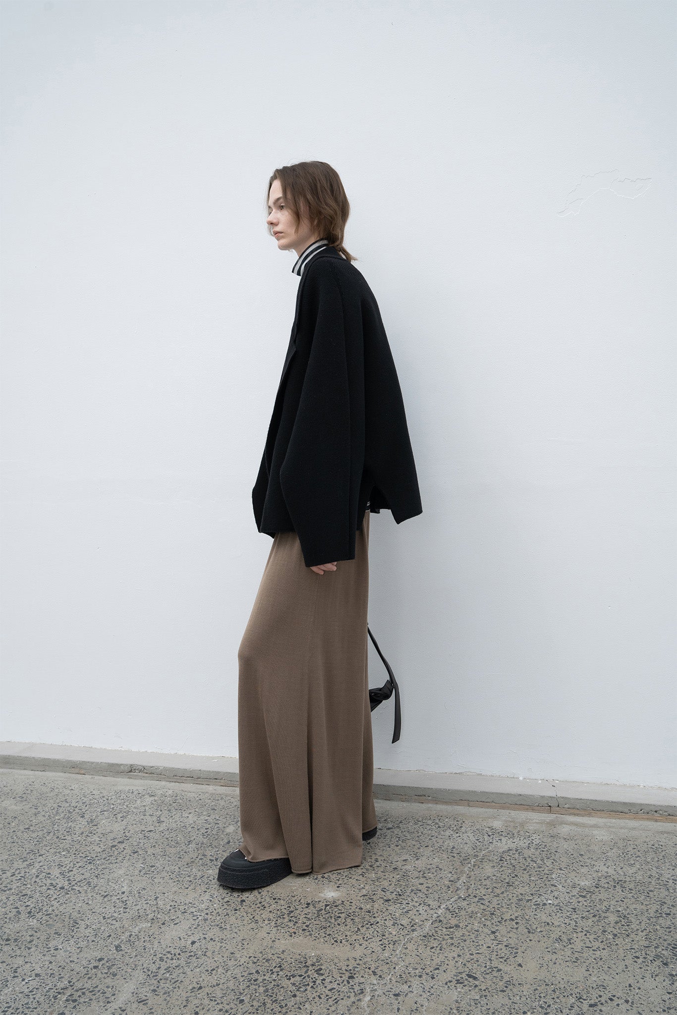 waist tuck knit flare pants 