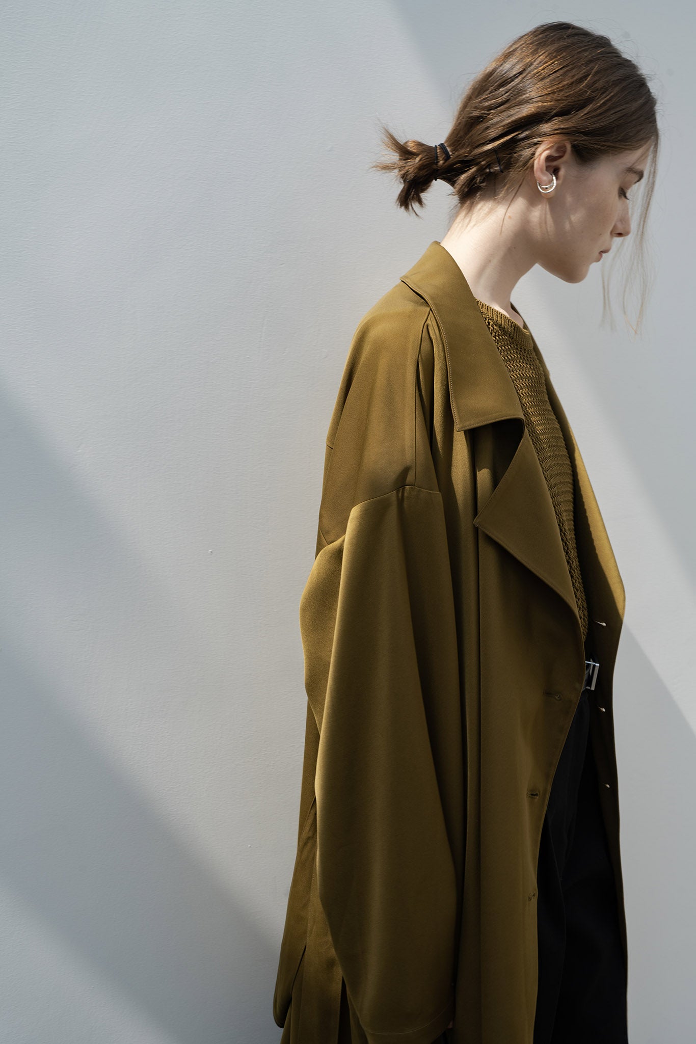 sleeve gathered narrow trench coat 