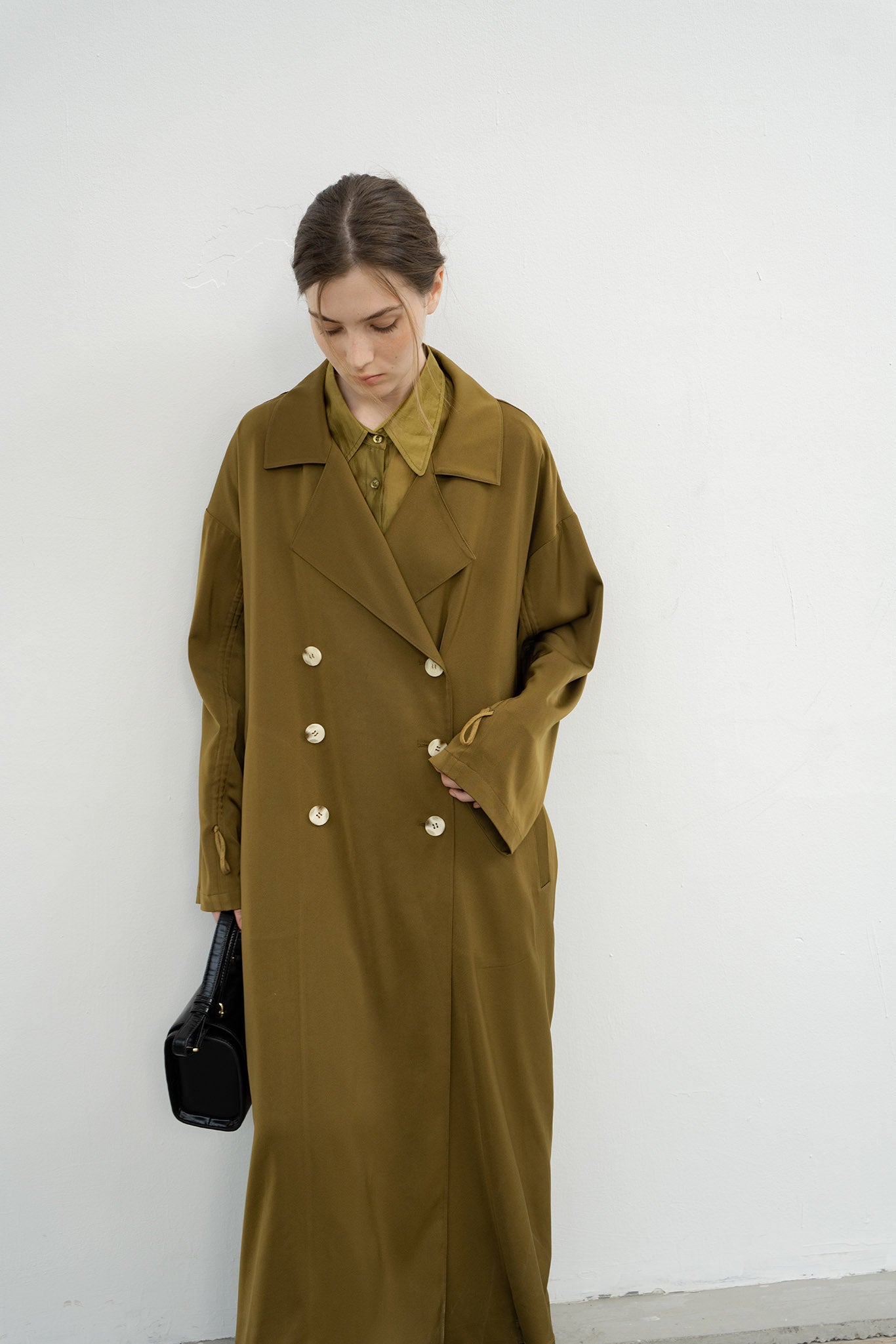 sleeve gathered narrow trench coat 