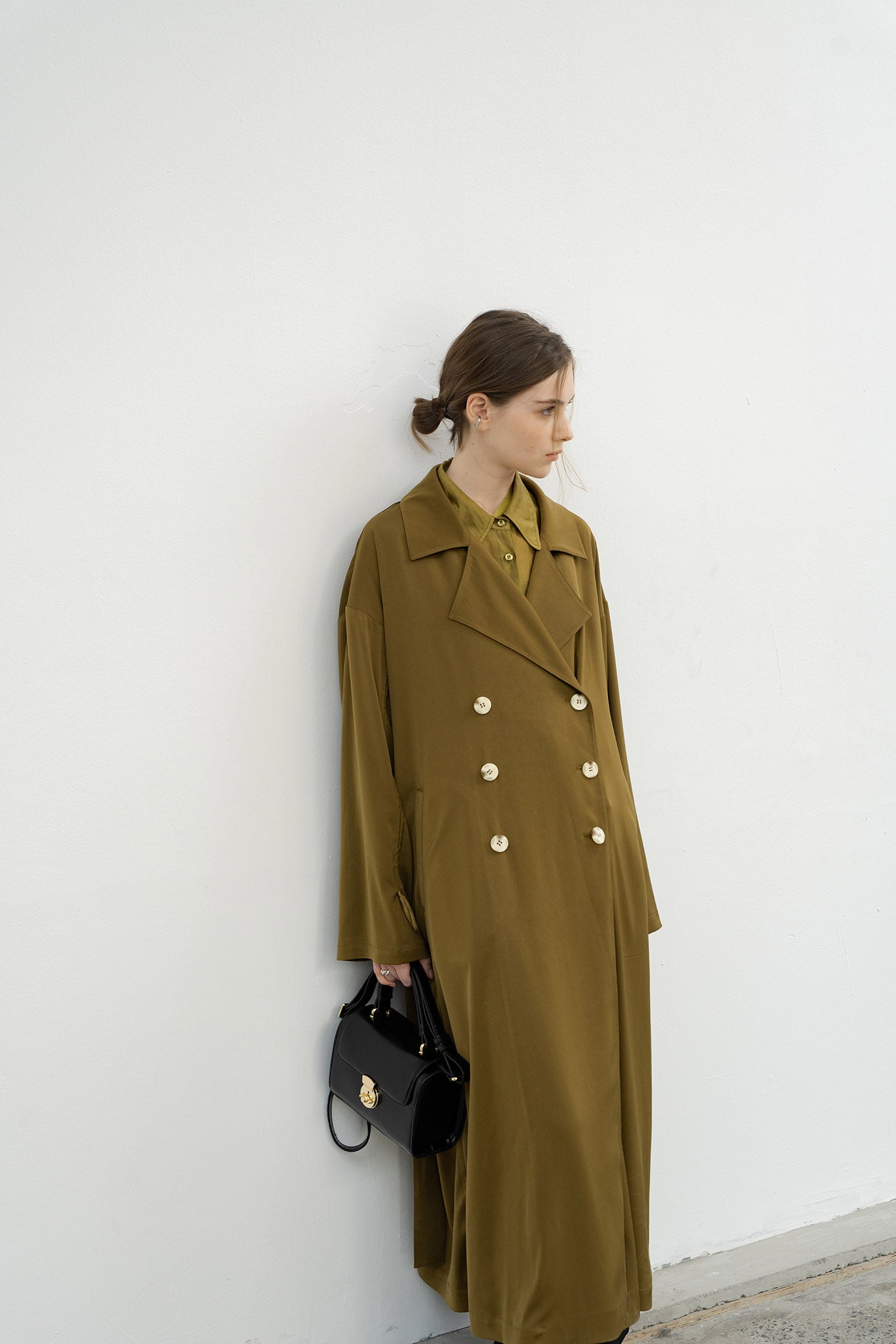 sleeve gathered narrow trench coat 