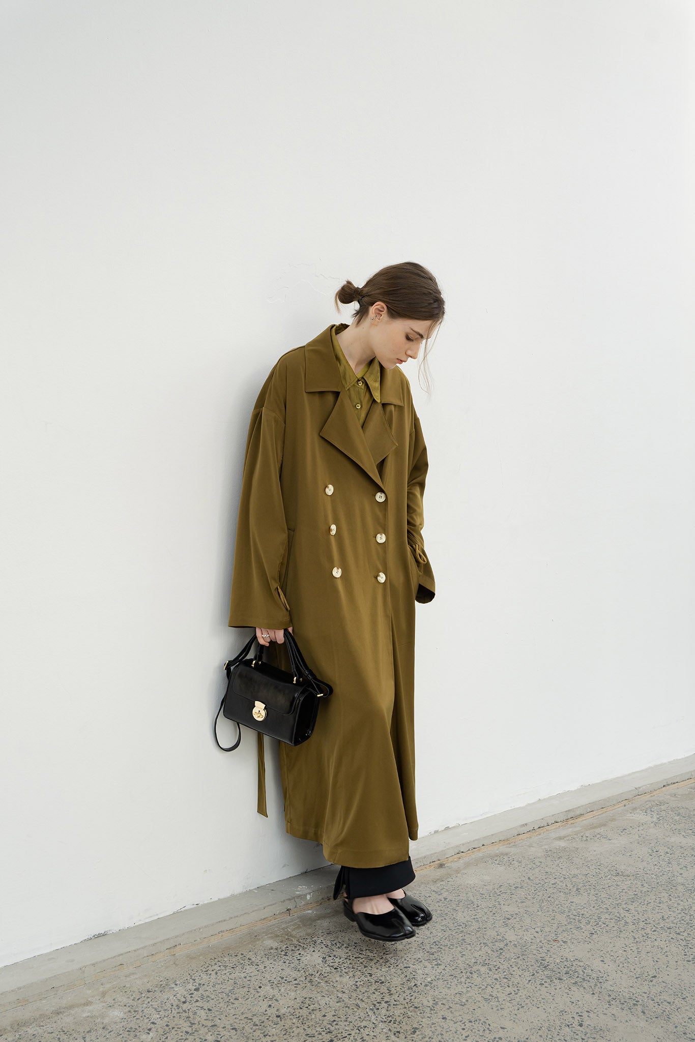 sleeve gathered narrow trench coat 