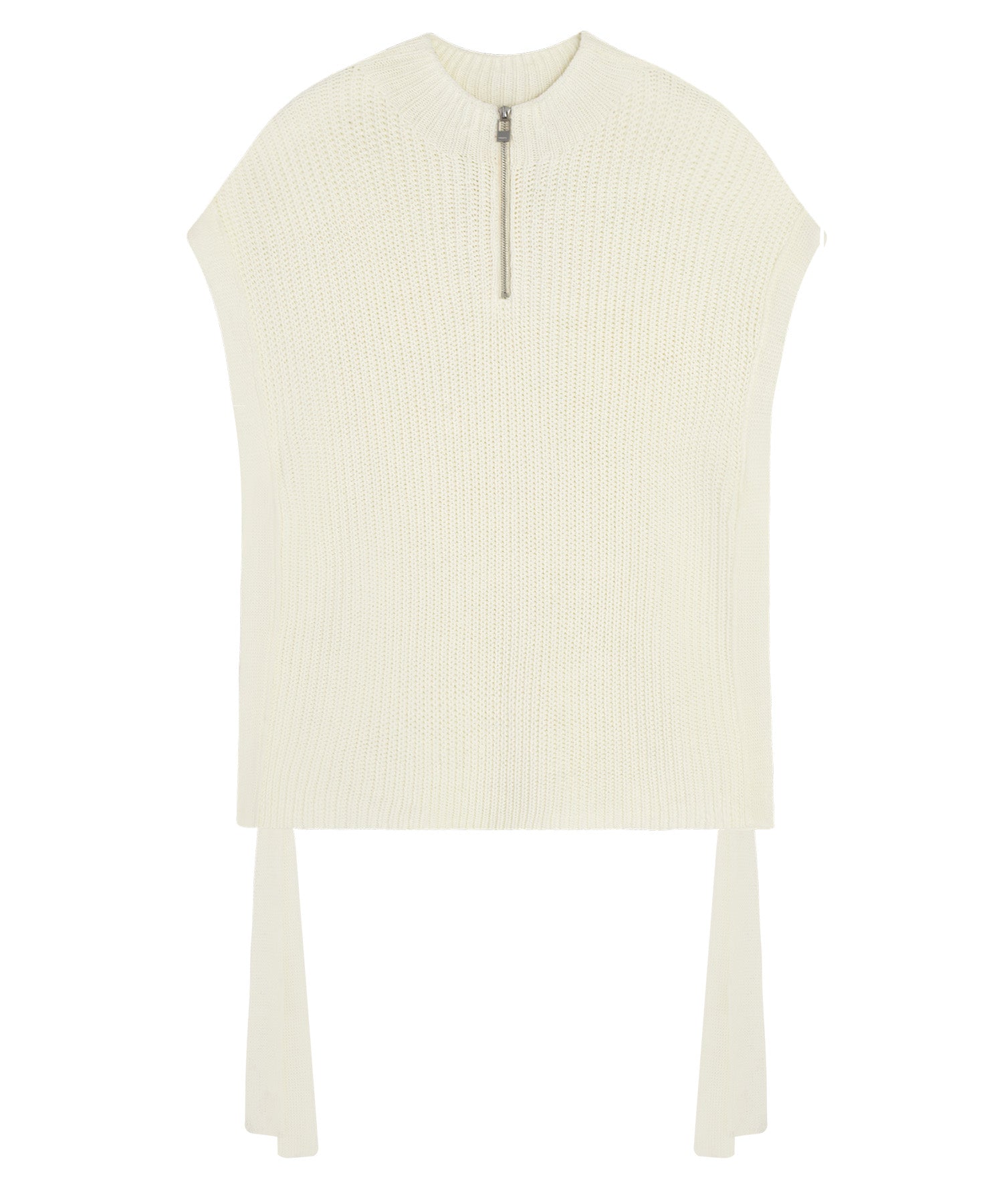 Stand collar high neck half zip up side open knit vest 