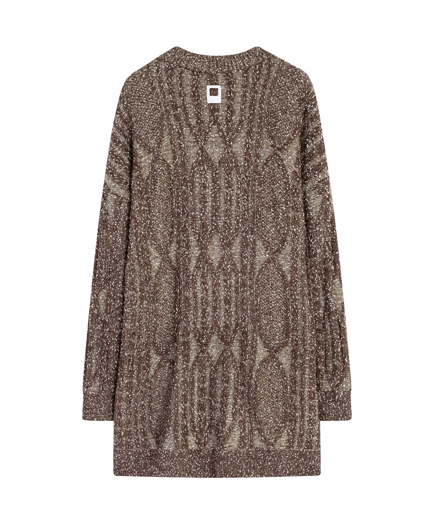 Cable-knit jacquard oversized V-neck knit top 