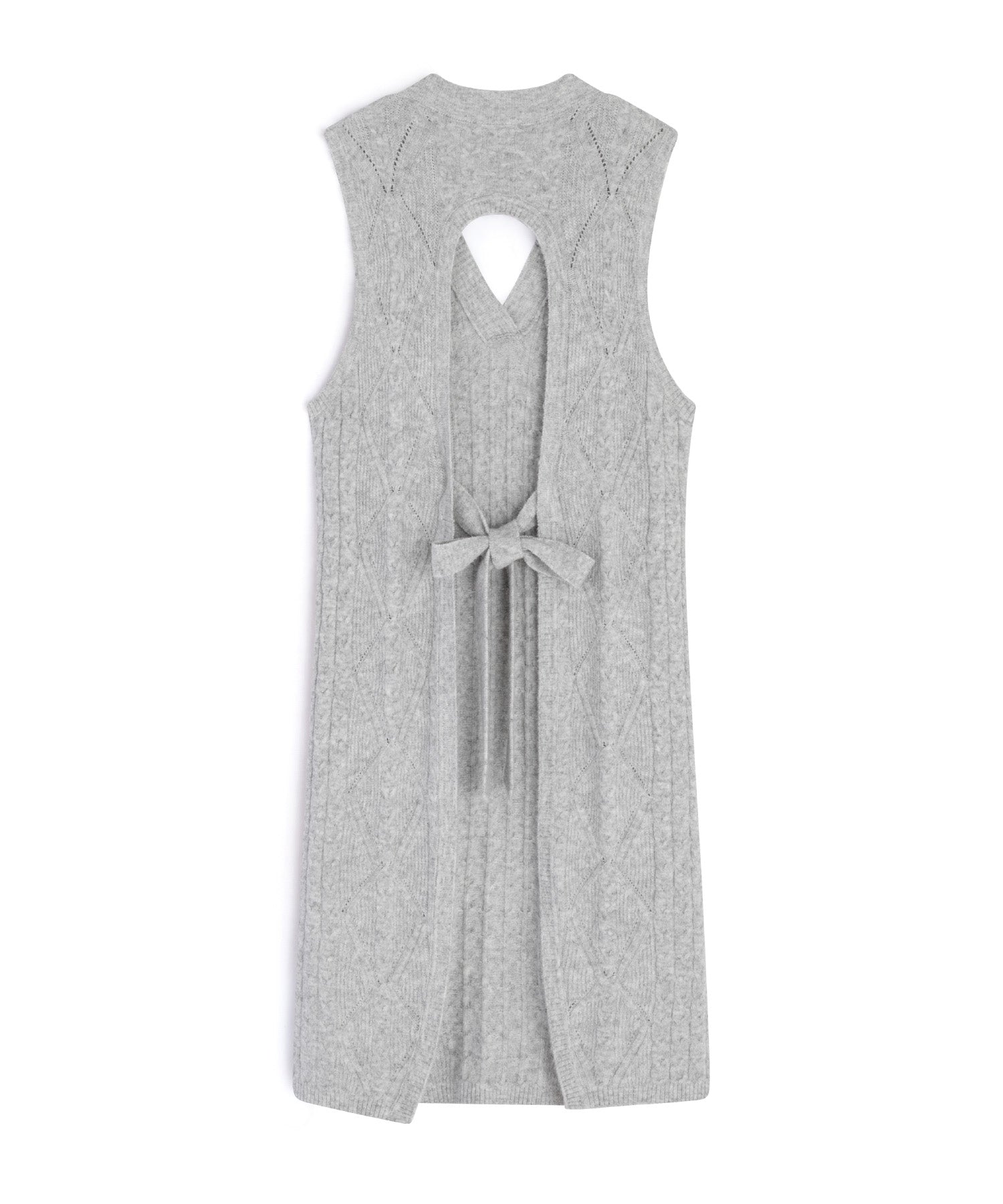 Back open cable knit long knit vest dress 