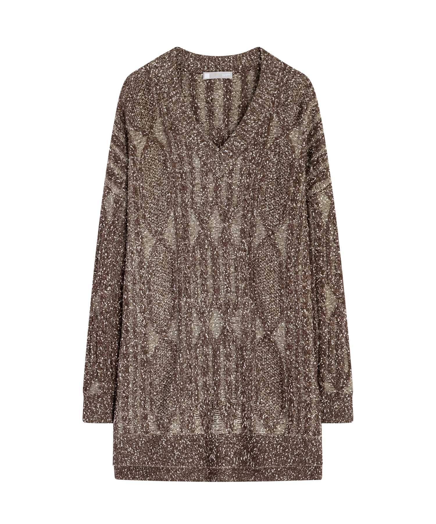 Cable-knit jacquard oversized V-neck knit top 