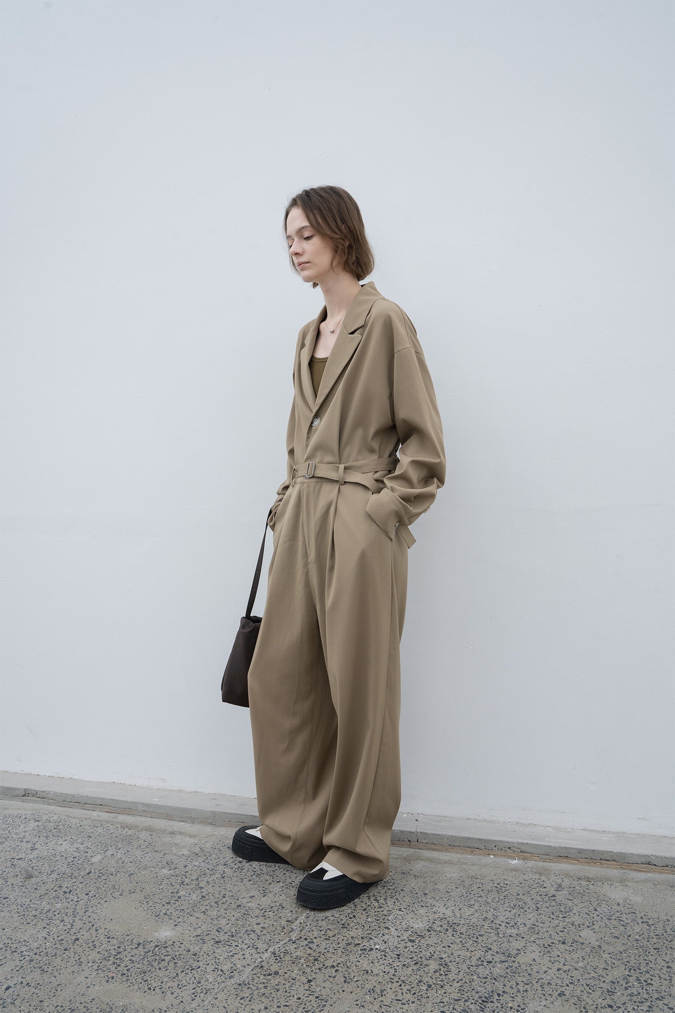 Jacket Design Waist Mark Straight Jumpsuit 