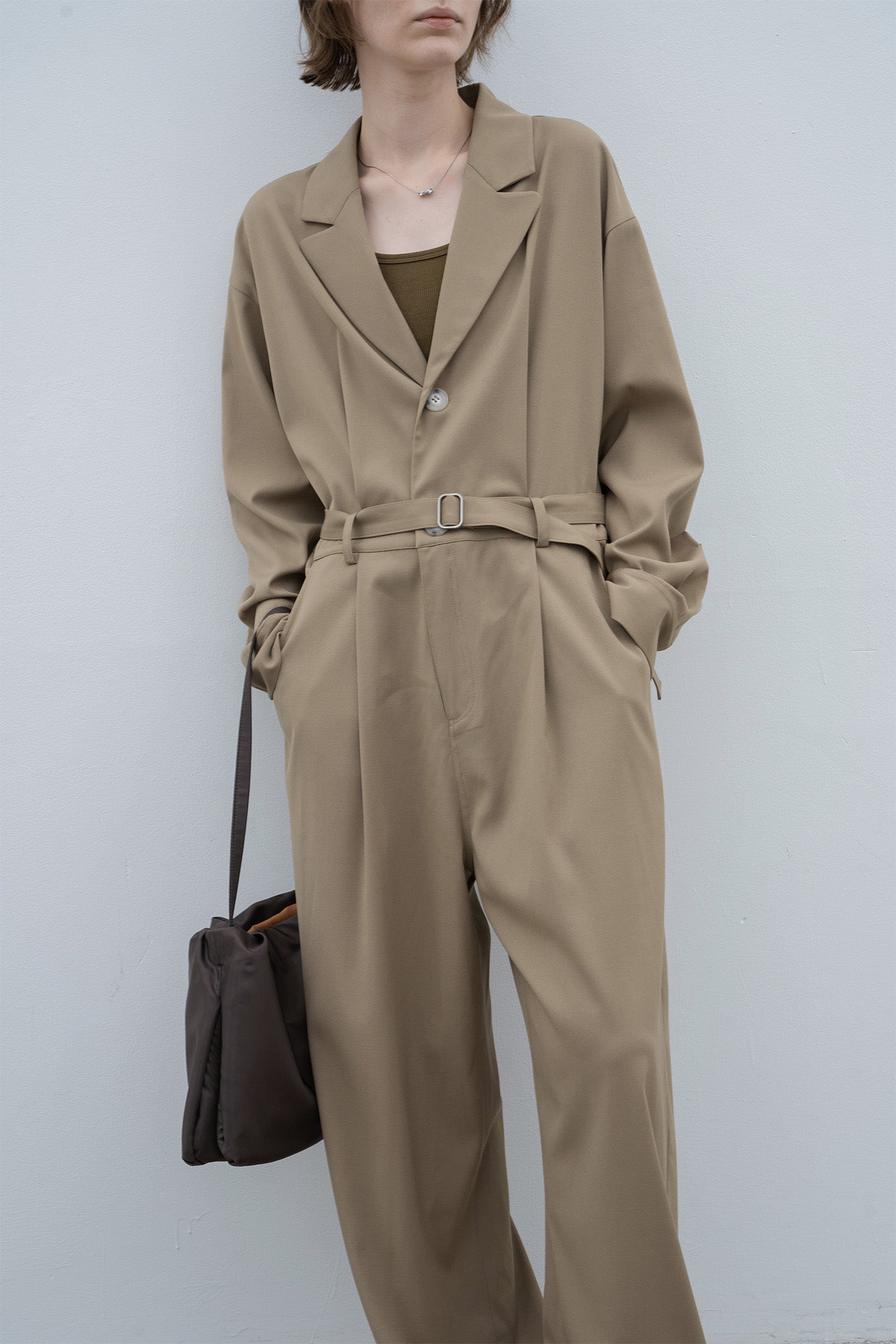 Jacket Design Waist Mark Straight Jumpsuit 