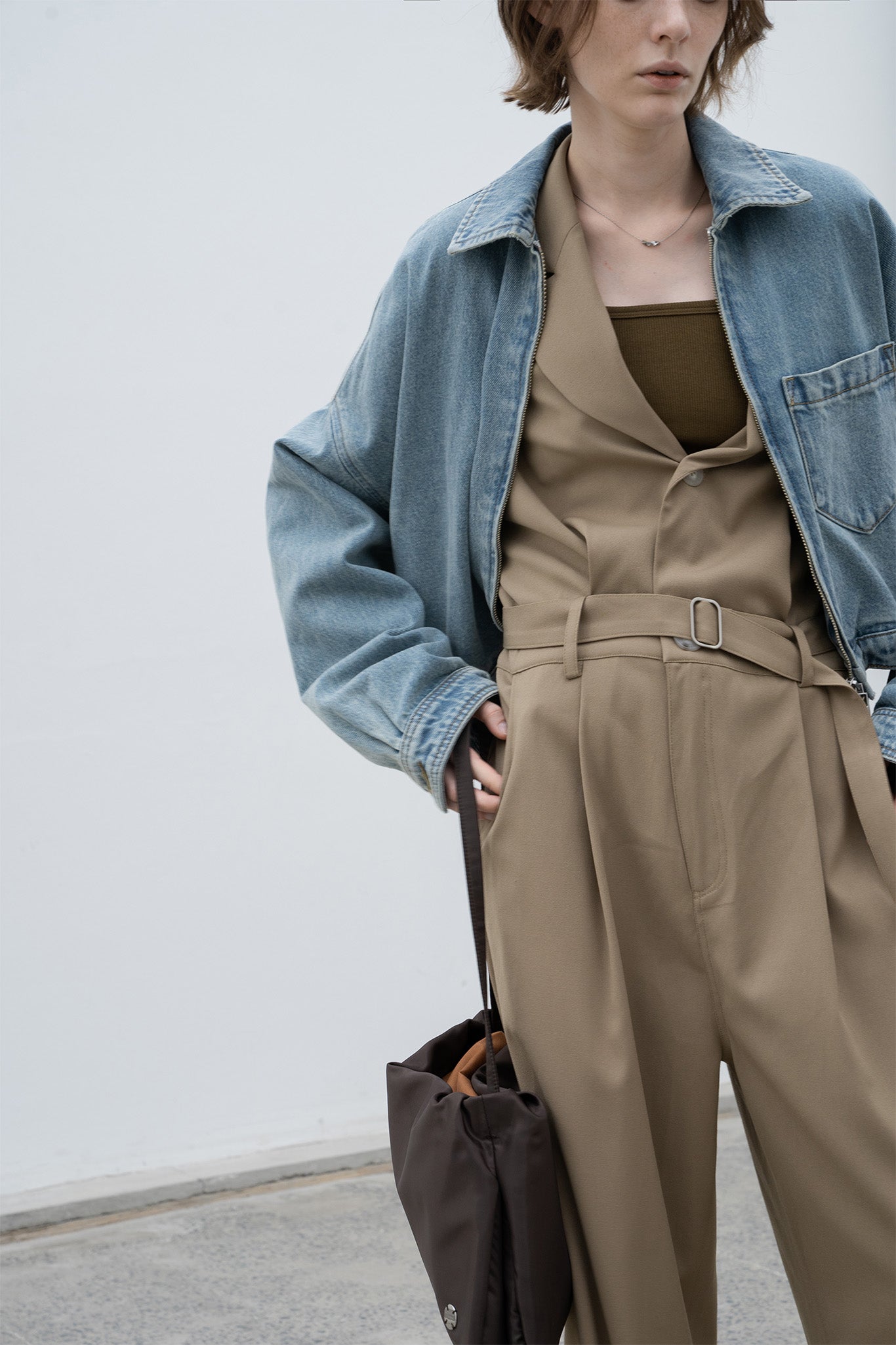 Jacket Design Waist Mark Straight Jumpsuit 