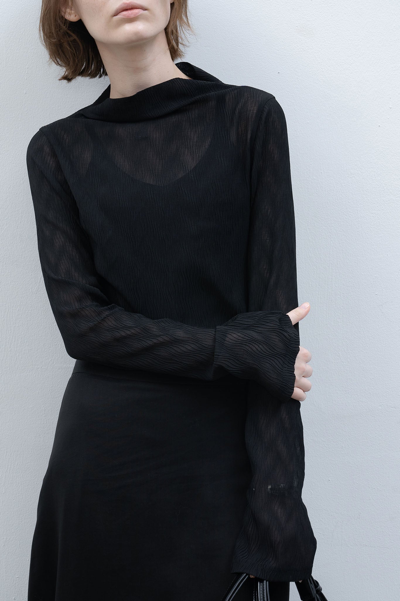 Yangliu style sheer high neck tops 