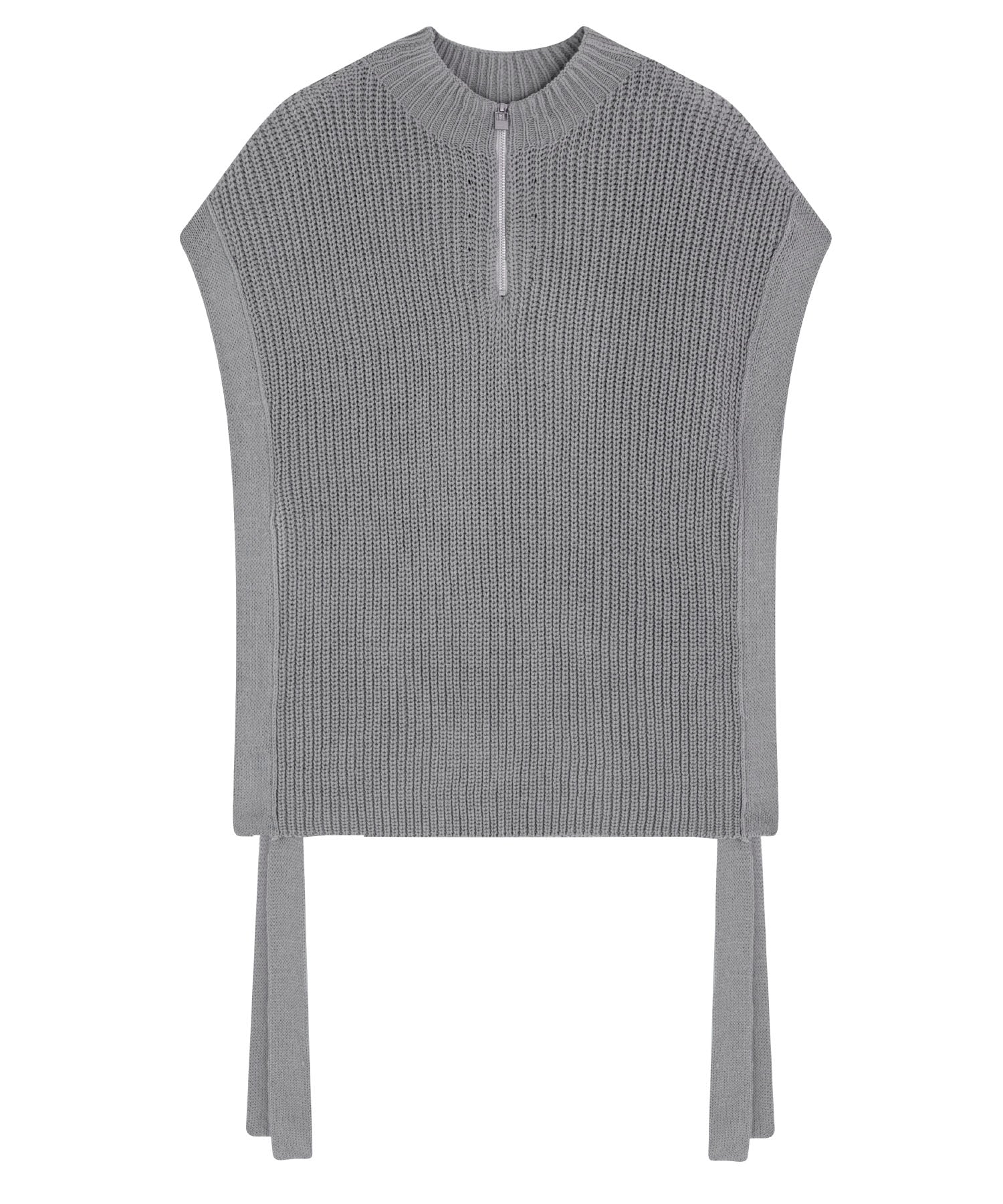 Stand collar high neck half zip up side open knit vest 