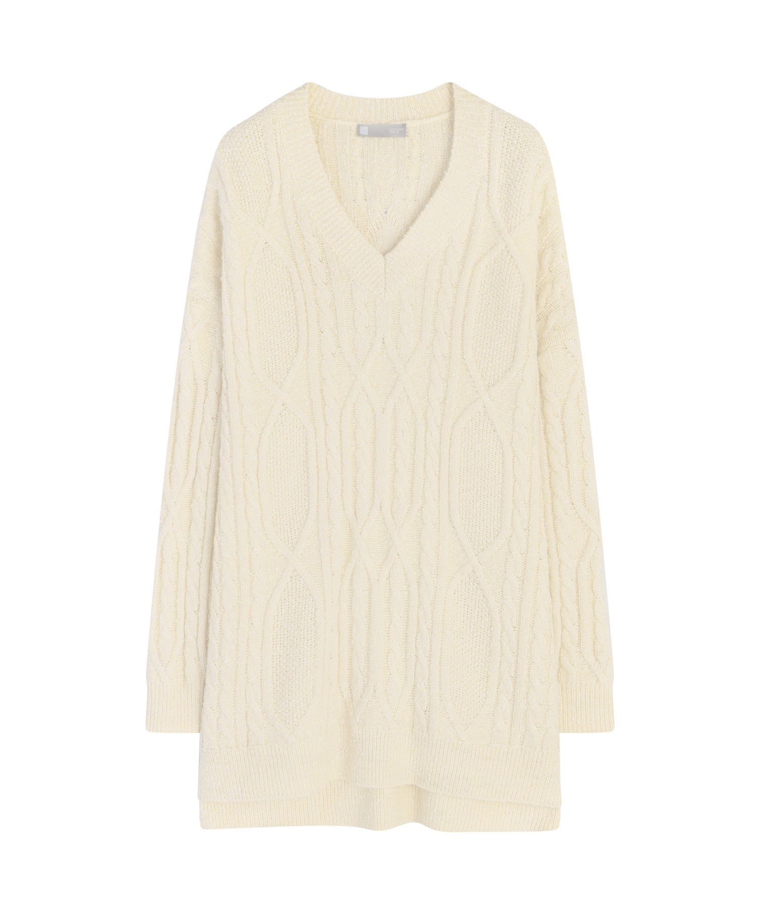 Cable-knit jacquard oversized V-neck knit top 